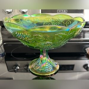 Green Iridescent Pedestal Fruit